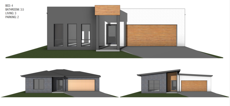 3d image of facades of 15 m wide single storey House at abm homes