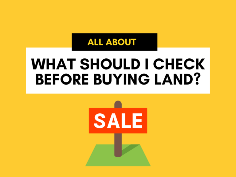 Graphical sale tag showing what should we check before buying land at ABM Homes