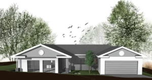Bungendore display home 3d render with trees and plants
