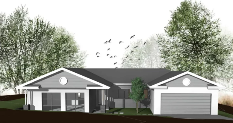 Bungendore display home 3d render with trees and plants