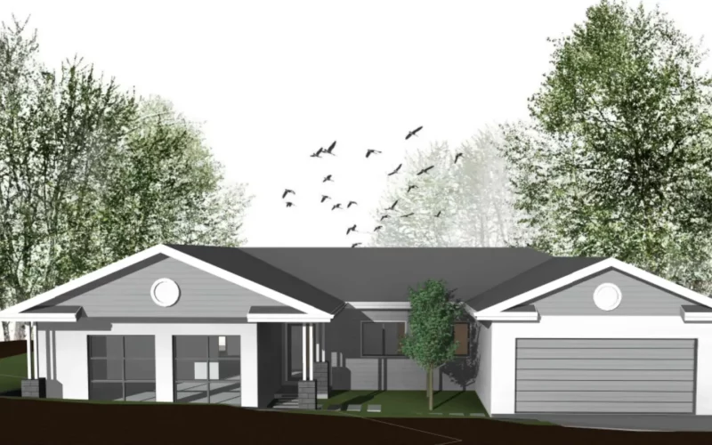 Bungendore display home 3d render with trees and plants